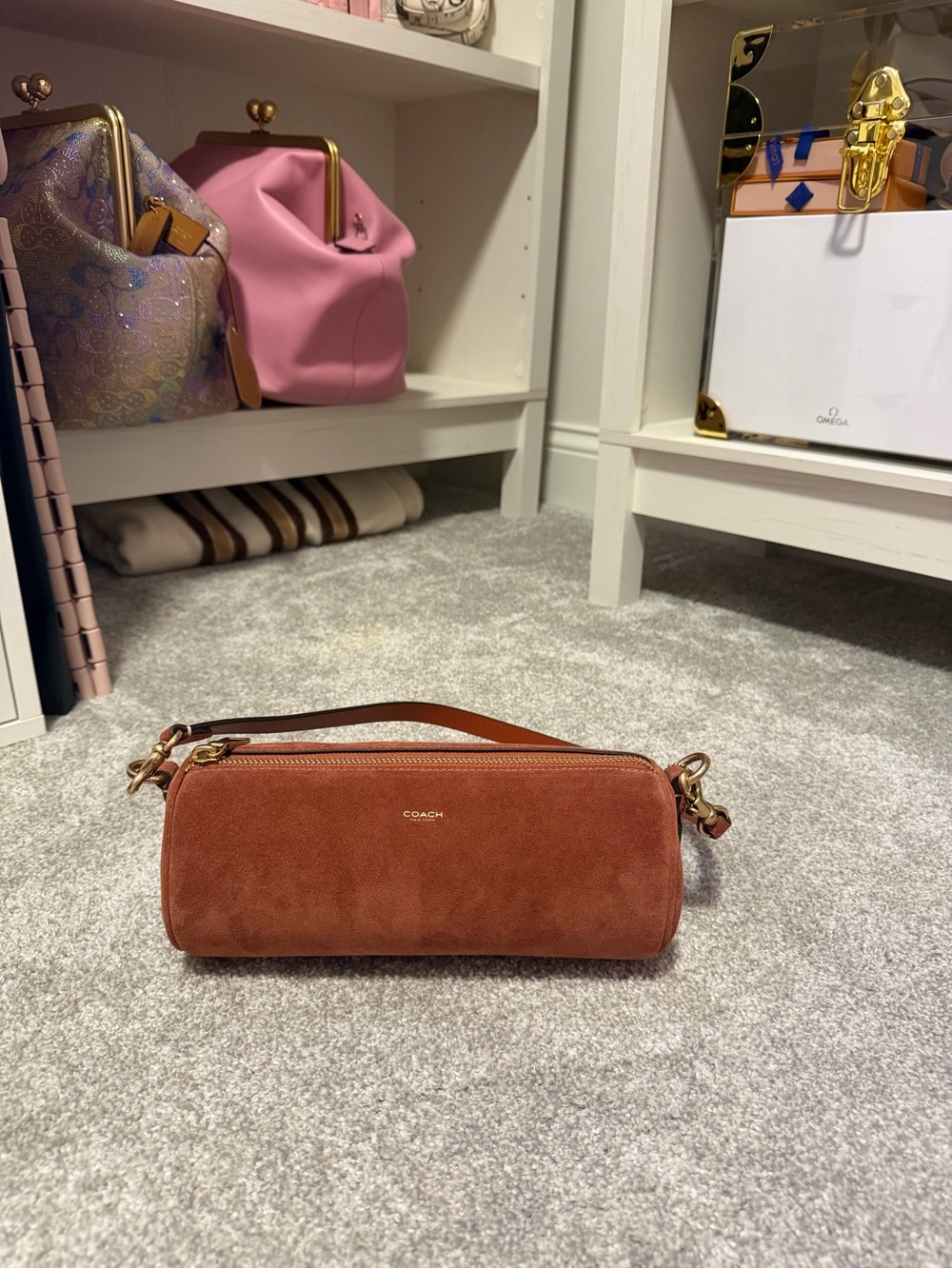 Coach Suede Barrel Bag in Clay
